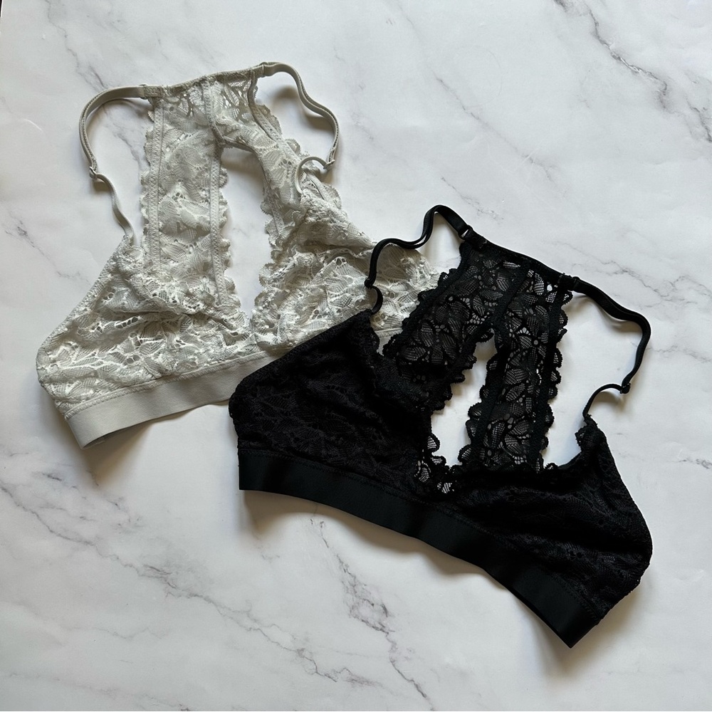 Aerie US S Racerback Lace Bralettes (Black + Grey)